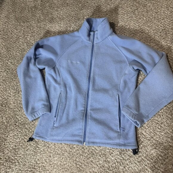 Columbia Fleece Jacket Womens Medium Light Blue Full Zip Mock Neck Outdoor - Picture 1 of 8